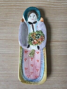 Vintage Nordstrom Ceramic Lady Spoon Rest Wall Pocket Hand Painted Made In Italy